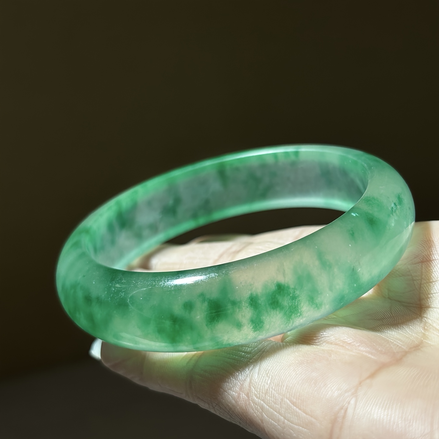High Ice Quartz Rock Bangle, Floating Flower Design